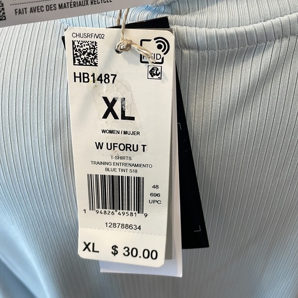 Adidas by Zoe Saldana light blue tint w/ silver logo UFORU athletic crop top - Picture 7 of 8